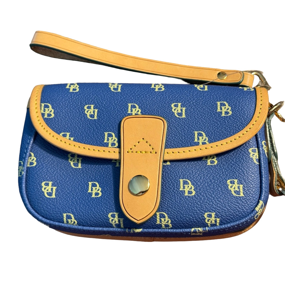 Dooney & Bourke Blue Canvas & Leather Monogram Wristlet NWOT